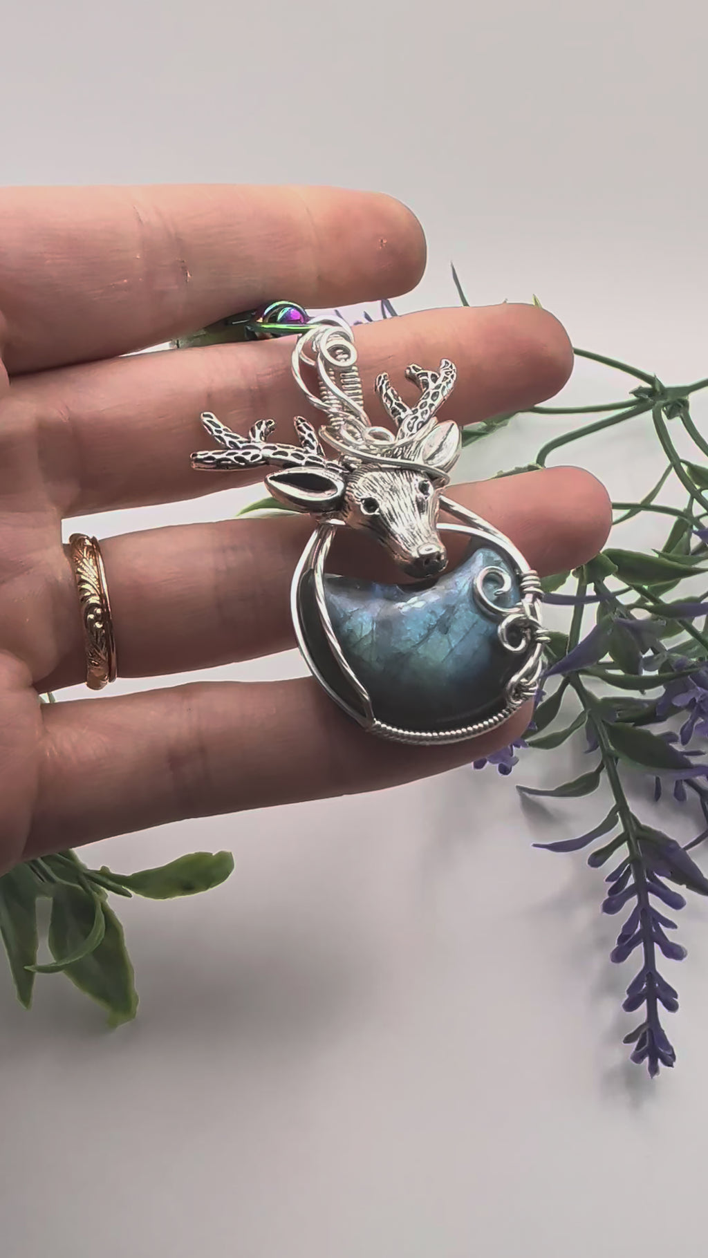 Silver Deer Moon Dangle
