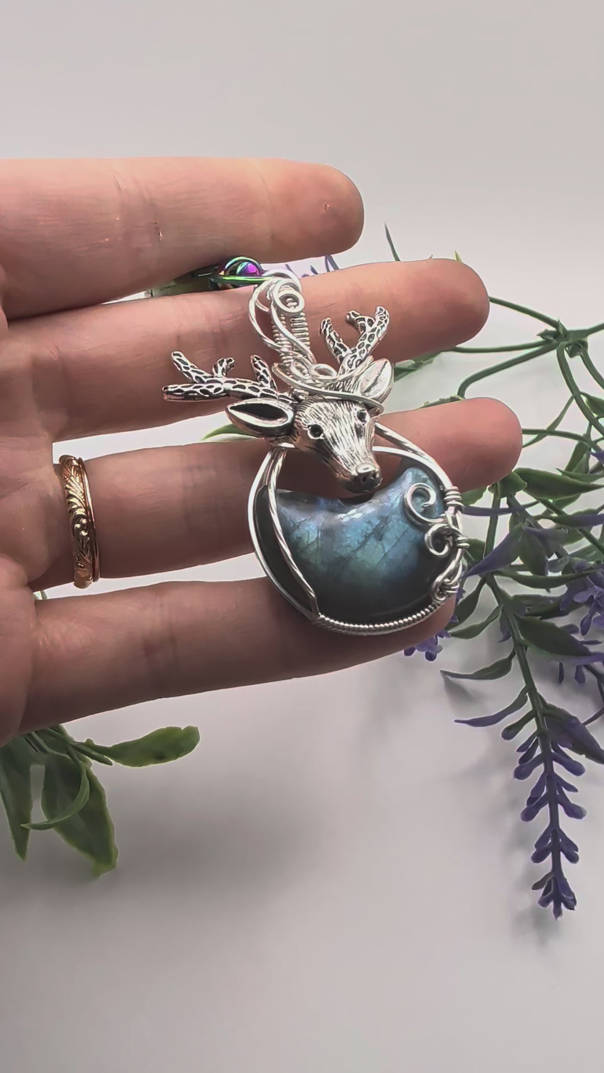 Silver Deer Moon Dangle