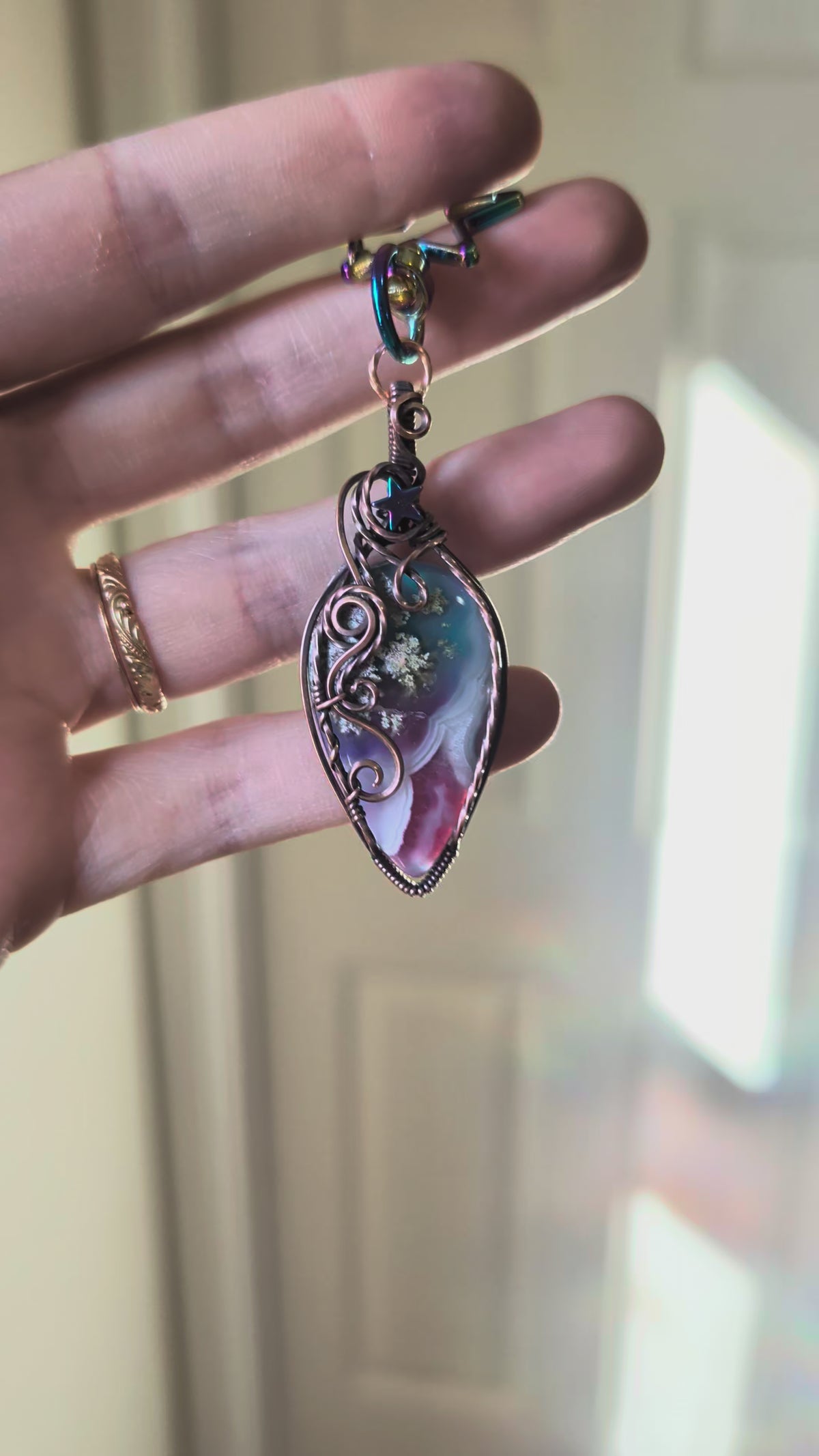 Rainbow starry moss agate dangle