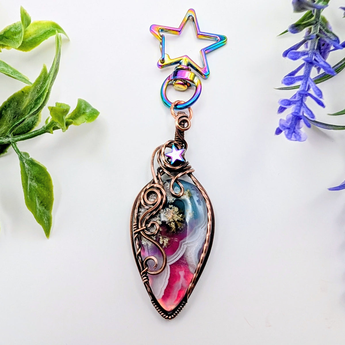 Rainbow starry moss agate dangle